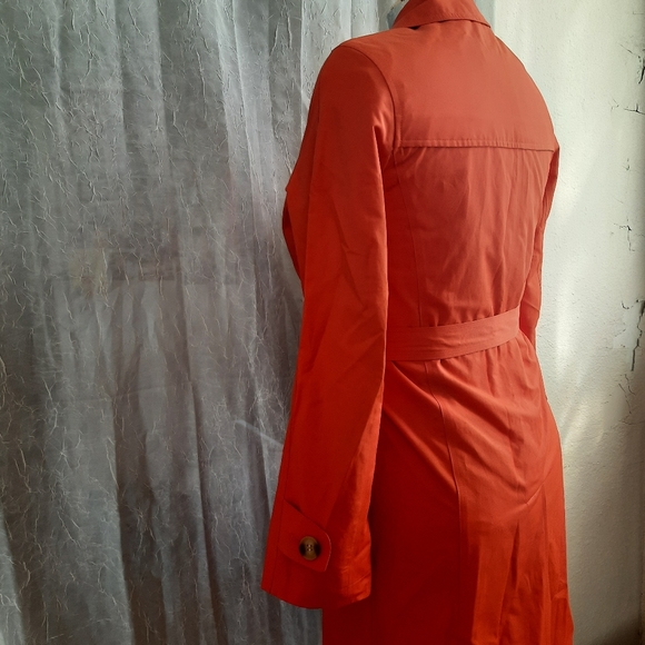 Retro Primary Orange Double Breasted Trench Coat S - Picture 9 of 16